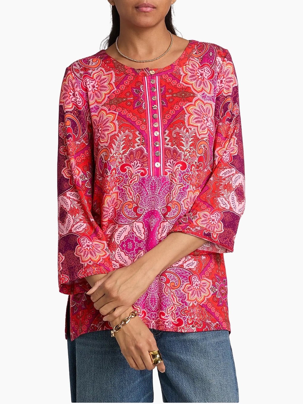 NWT Johnny Was Lantana Scarf Print Pink and Magenta Paisley Long-Sleeve Top - S